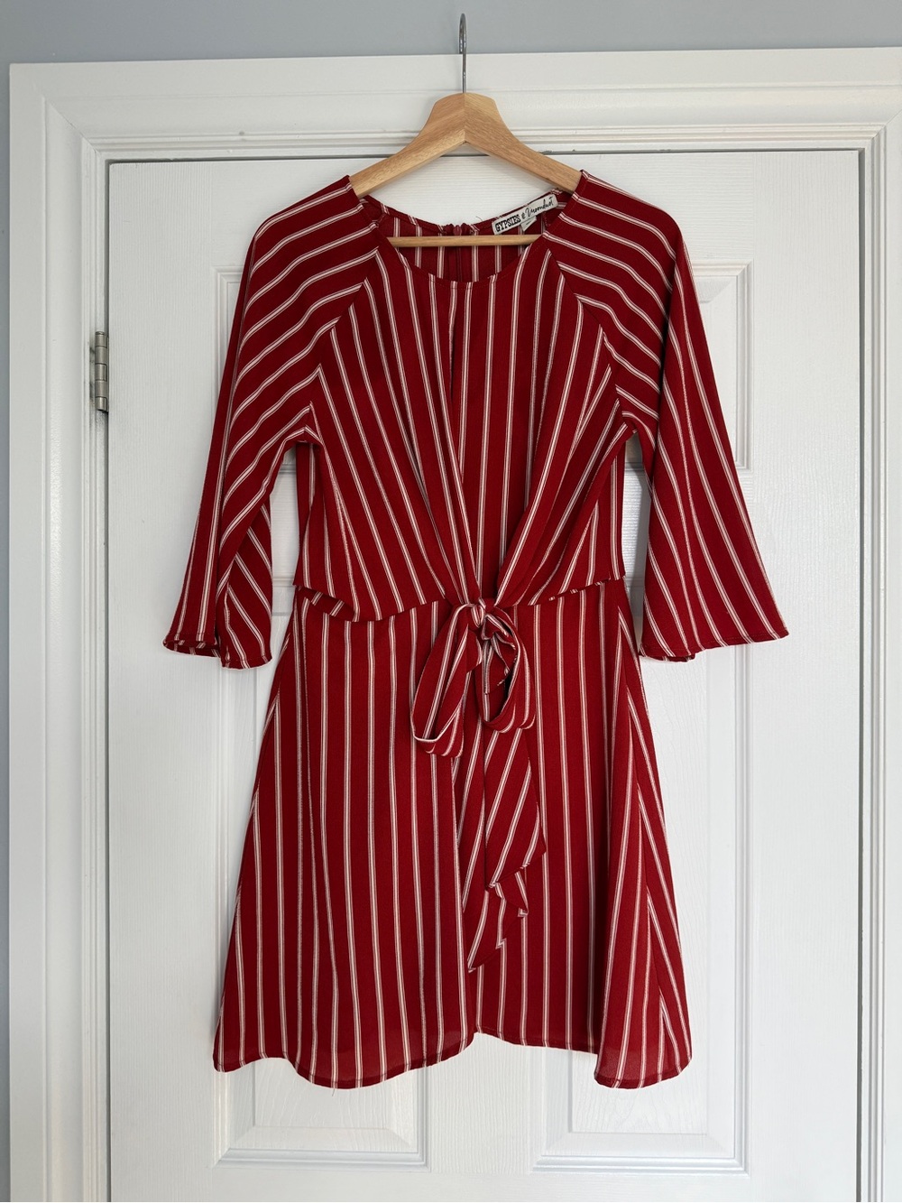 Gypsies & Moondust Red and White Striped FauxTie-Front Midi Dress